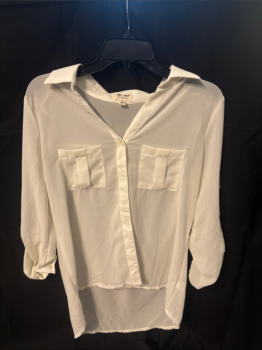 Zenana Outfitters White Sheer Button-Down Blouse